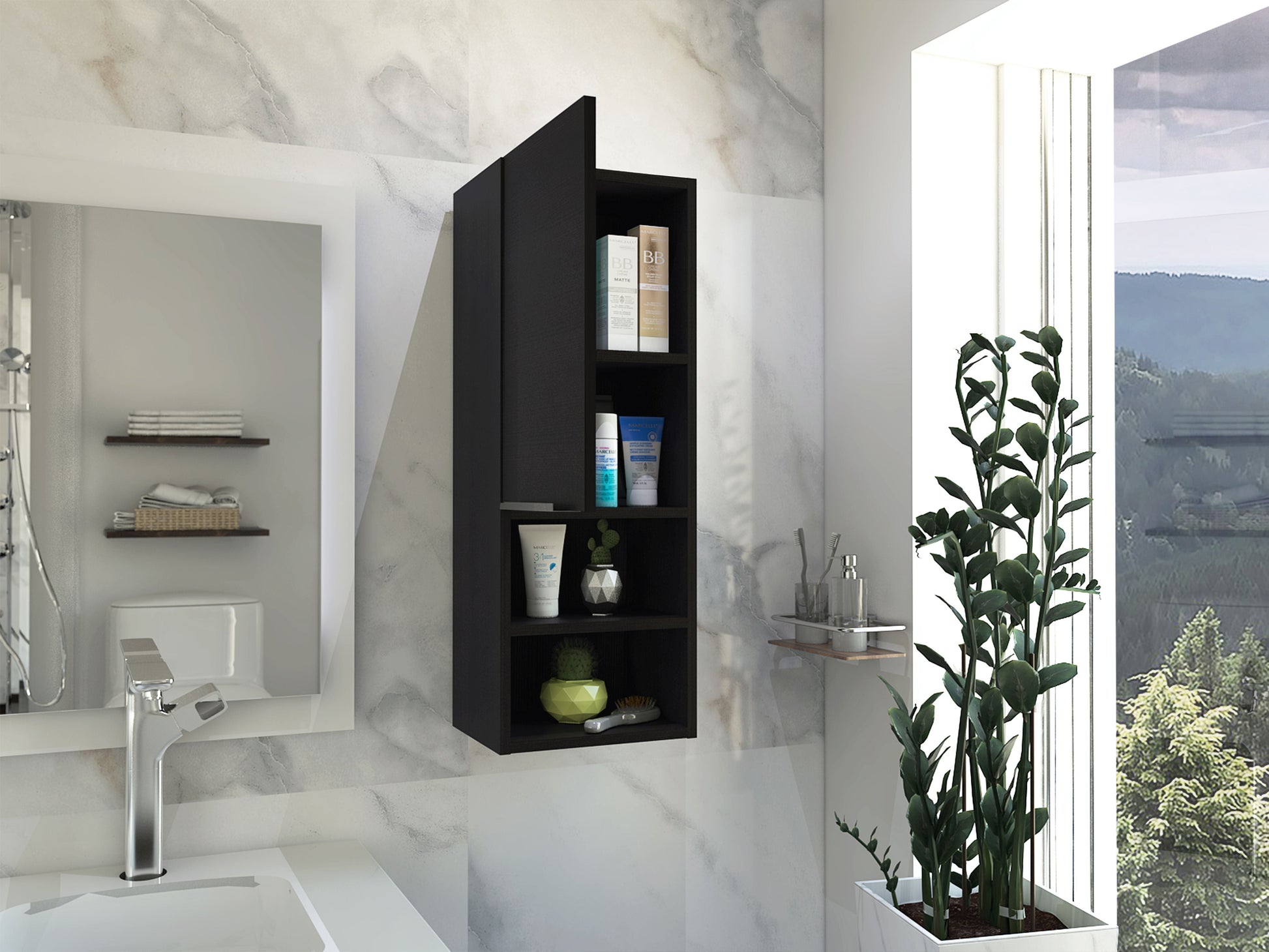 Milwaukee Medicine Cabinet, Two Shelves, Single Door Cabinet, Two Interior Shelves Black Mdf Engineered Wood