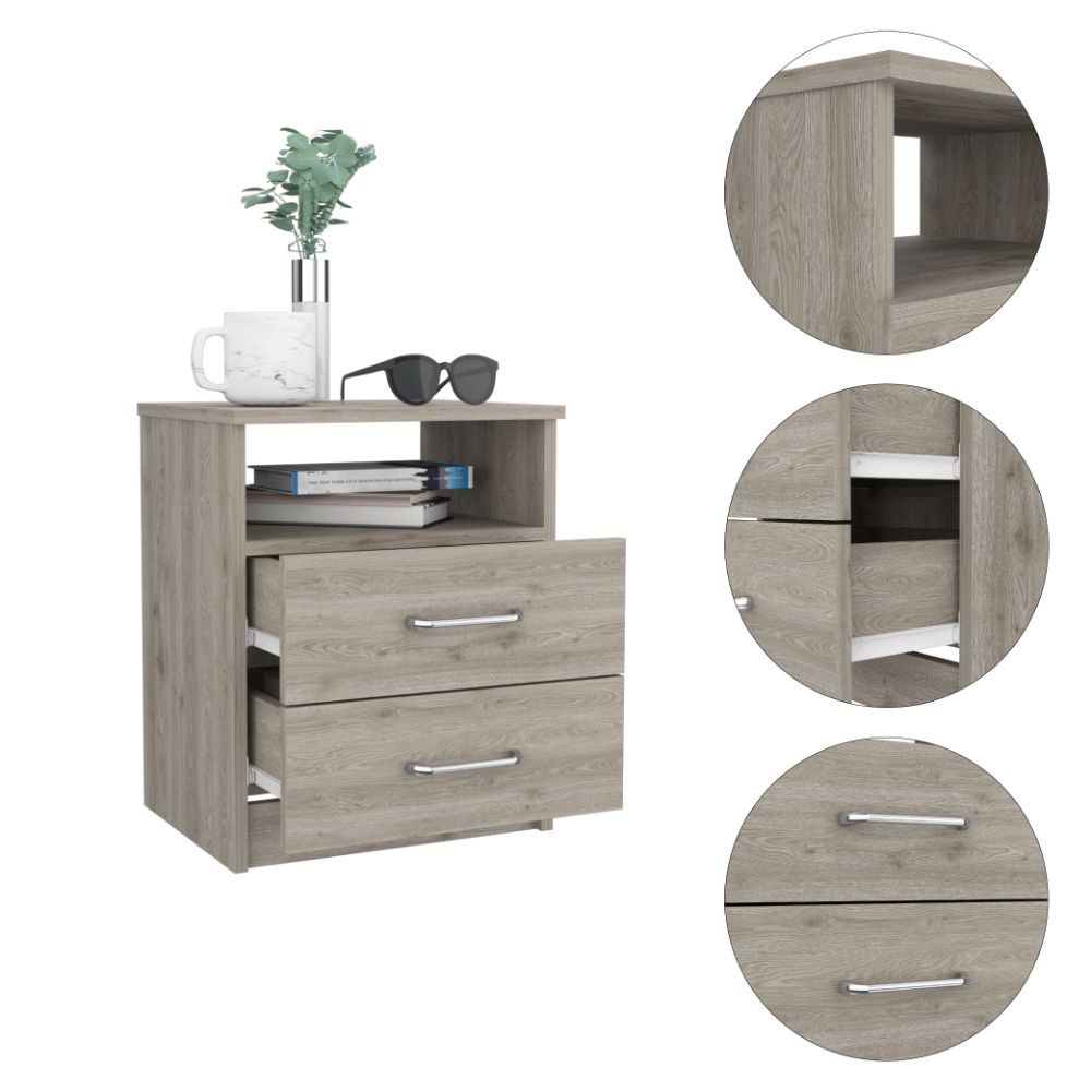 Oklahoma Nightstand,Two Drawers, One Shelf Beige Bedroom Modern Mdf Engineered Wood