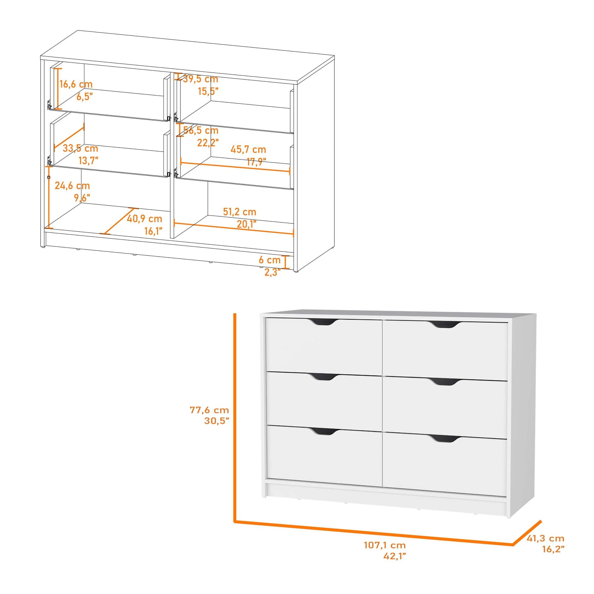 Dillon 4 Drawers Dresser, Chest Of Drawers With 2 Cabinets White Mdf Engineered Wood