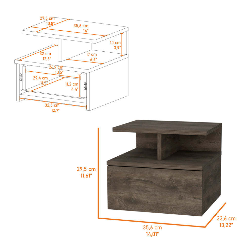 Carthage Nightstand With 1 Drawer, 1 Open Storage Shelf And Wooden Legs Black Mdf Engineered Wood