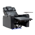 Pu Leather Power Recliner Individual Seat Home Theater Recliner With Cooling Cup Holder, Bluetooth Speaker, Led Lights, Usb Ports, Tray Table, Arm Storage For Living Room, Black Black Foam Pu