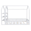 Full Size Wood House Bed With Fence And Detachable Storage Shelves, White Box Spring Not Required Full White Wood Bedroom Bed Frame Solid Wood Mdf