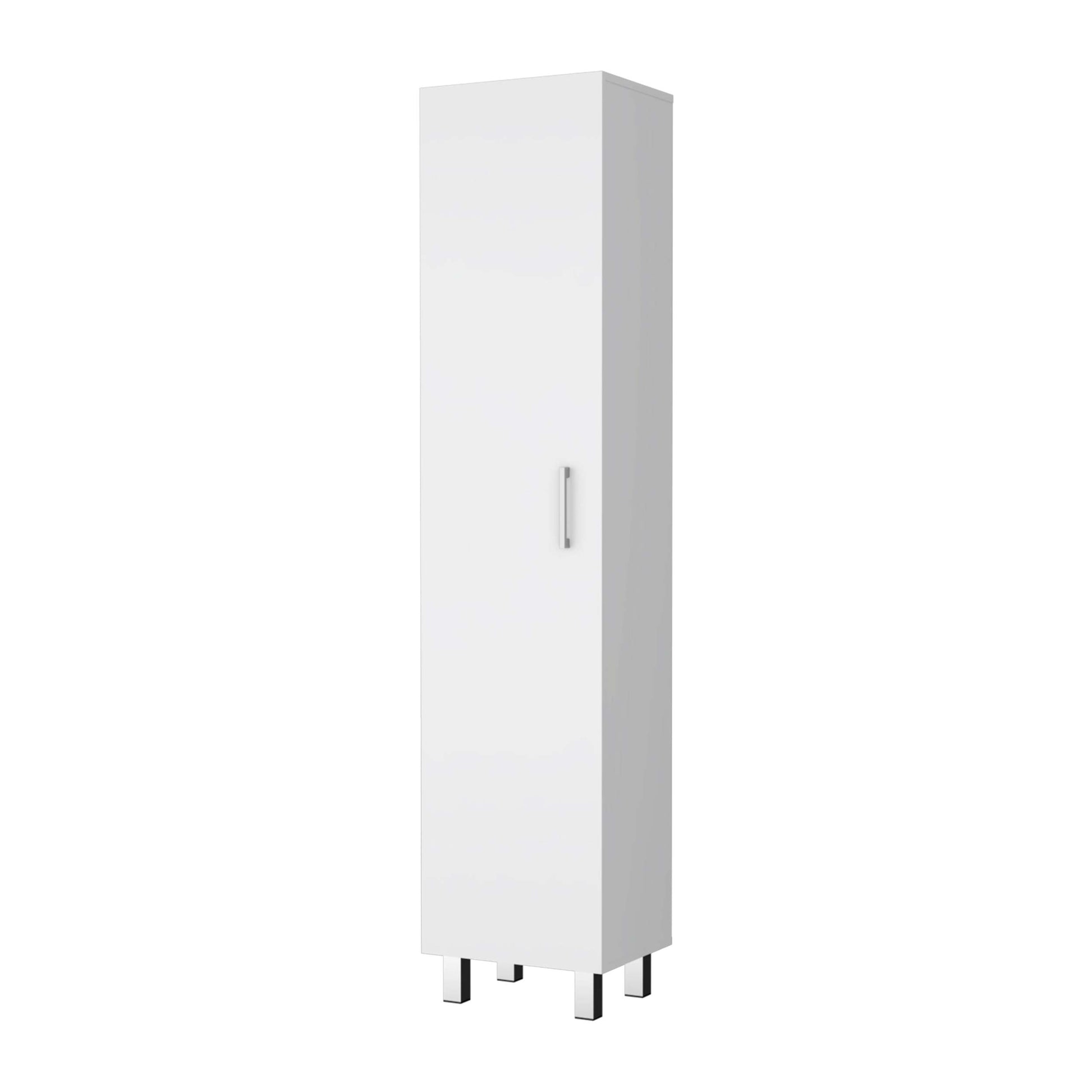 Clarno Tall Storage Cabinet, Single Door With Broom Hangers White Mdf Engineered Wood