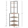 6 Tier Corner Open Shelf Modern Bookcase Wood Rack Freestanding Shelving Unit,Plant Album Trinket Sturdy Stand Small Bookshelf Space Saving For Living Room Home Office Kitchen Small Space Rustic Brown Brown Corner Office American Design,Rustic Metal &