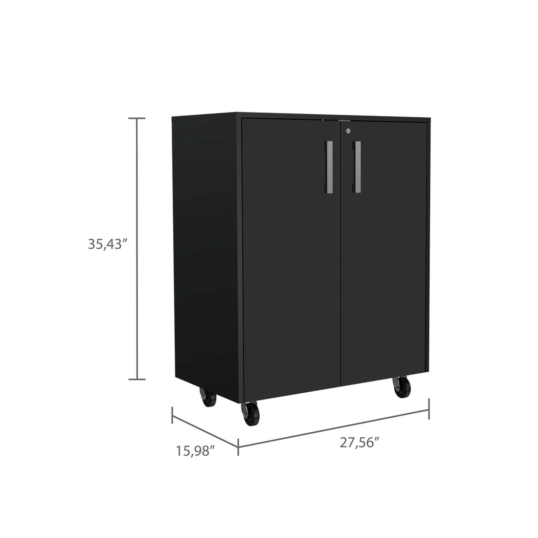 Lewis Storage Cabinet Base, Four Caster, Double Door Cabinet, Two Interior Shelves Black Mdf Engineered Wood