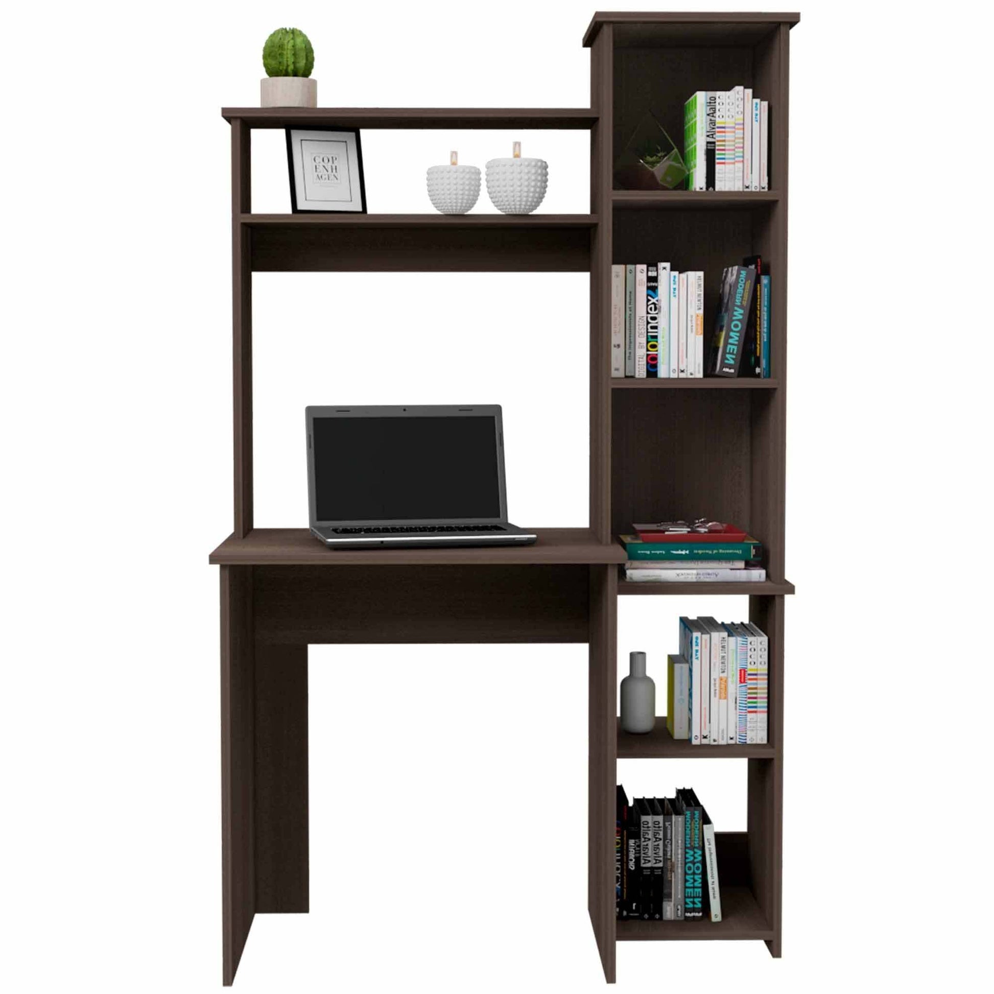 Nashville Writing Desk, Six Shelves Brown Computer Desk Office Contemporary Rectangular Bookcase Computer Tables Rectangular Melamine Engineered Wood