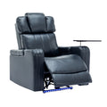 Pu Leather Power Recliner Individual Seat Home Theater Recliner With Cooling Cup Holder, Bluetooth Speaker, Led Lights, Usb Ports, Tray Table, Arm Storage For Living Room, Blue Blue Foam Pu