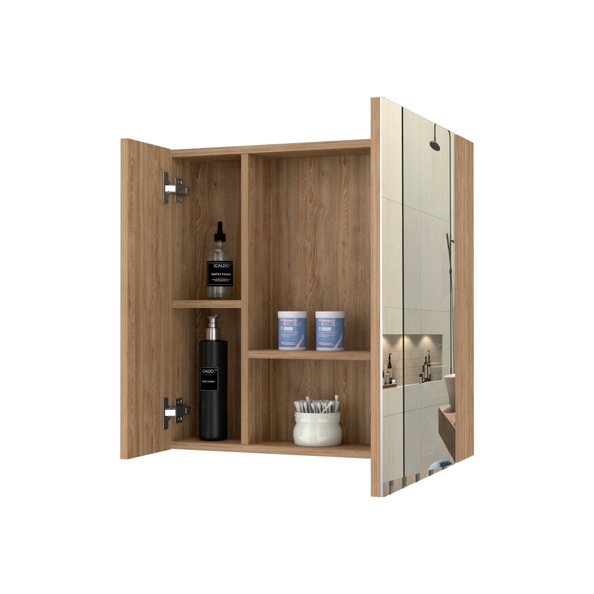 Kenya Medicine Cabinet, Mirror, Double Door, Four Interior Shelves Macadamia Beige Mdf Engineered Wood