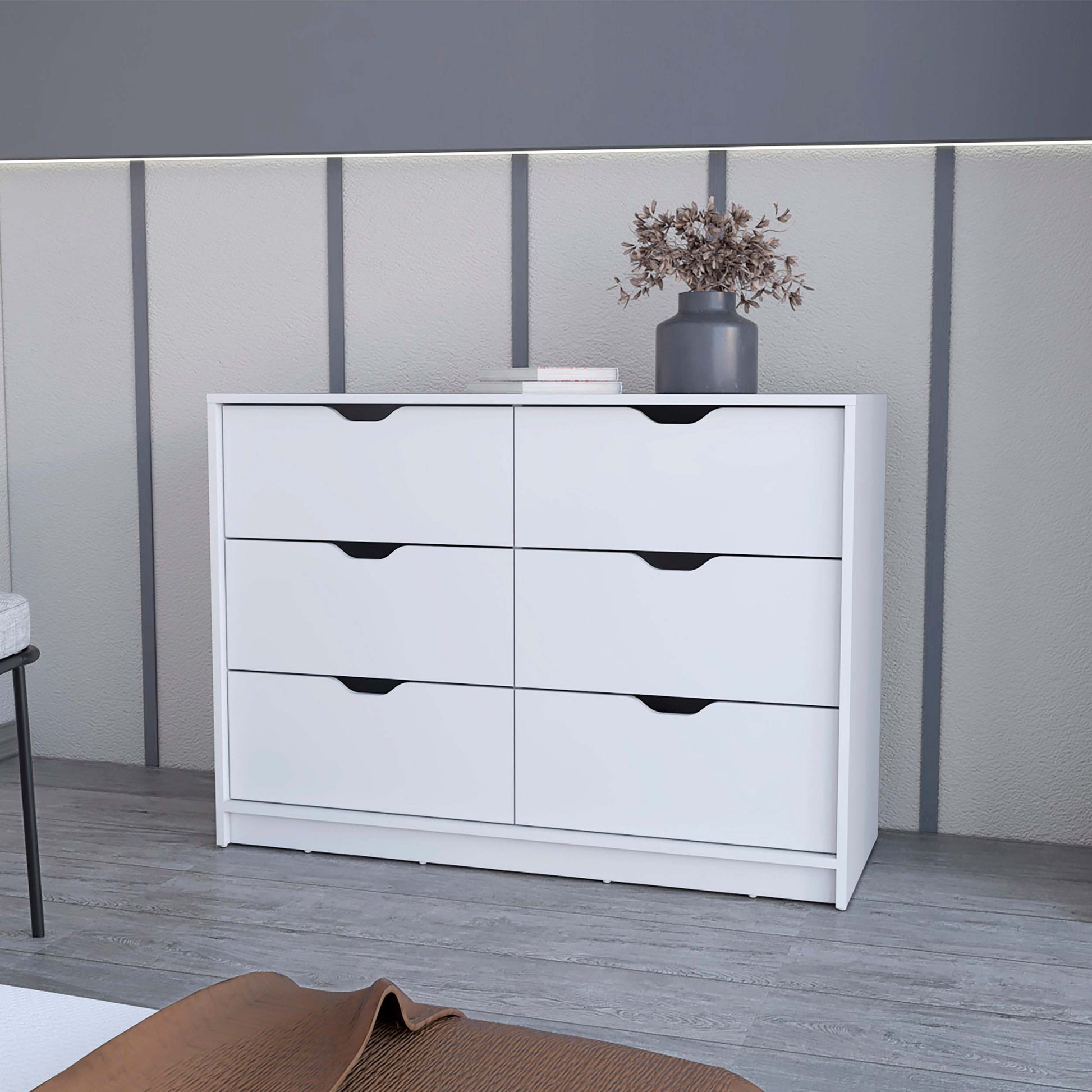 Dillon 4 Drawers Dresser, Chest Of Drawers With 2 Cabinets White Mdf Engineered Wood