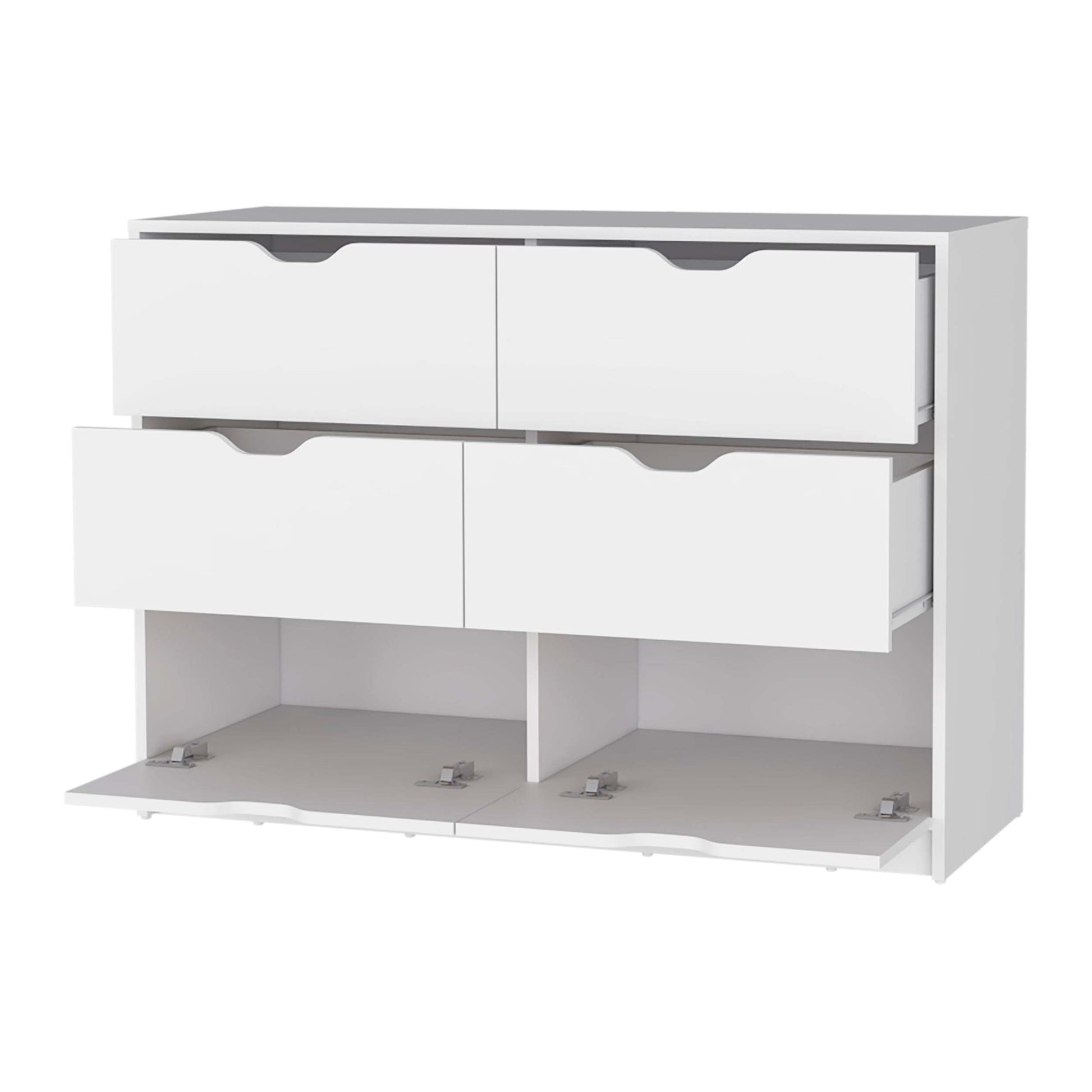 Dillon 4 Drawers Dresser, Chest Of Drawers With 2 Cabinets White Mdf Engineered Wood