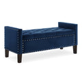 Upholstered Tufted Button Storage Bench With Nails Trim,Entryway Living Room Soft Padded Seat With Armrest,Bed Bench Navy Navy Velvet Modern Rubberwood Internal Storage Foam Velvet