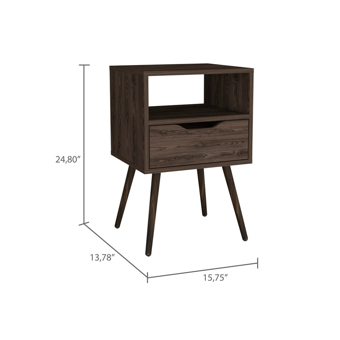 Allie Nightstand, Superior Top, Open Shelf, One Drawer Brown 1 Drawer Bedroom Rectangle Modern Shelf Mdf Engineered Wood