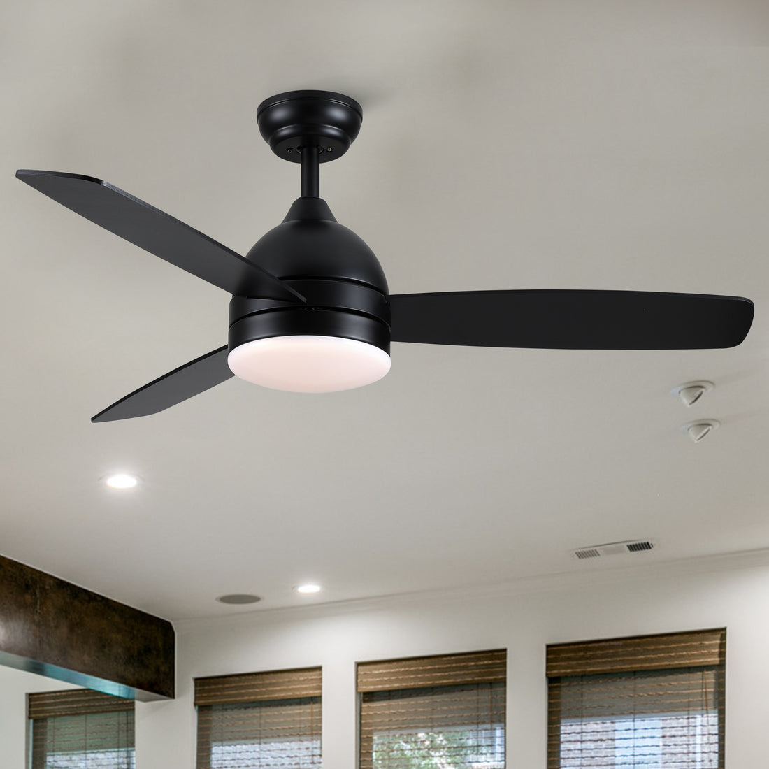 Smart 48 In. Integrated Led Balck Ceiling Fan With Remote Contorl And Plywood Blades Black Plywood