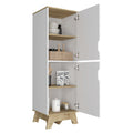 British Single Kitchen Pantry, Four Storage Shelves, Double Doors Cabinets Multicolor Mdf Engineered Wood