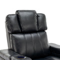 Pu Leather Power Recliner Individual Seat Home Theater Recliner With Cooling Cup Holder, Bluetooth Speaker, Led Lights, Usb Ports, Tray Table, Arm Storage For Living Room, Black Black Foam Pu