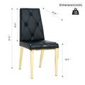 Modern Style Glass Dining Table, Elegant Transparent Design, Solid Support Base, Black Dining Chair Set, Gold Plated Chair Legs, Suitable For Restaurant Kitchens Set Of 5 Black Gold Seats 4 Mdf Glass