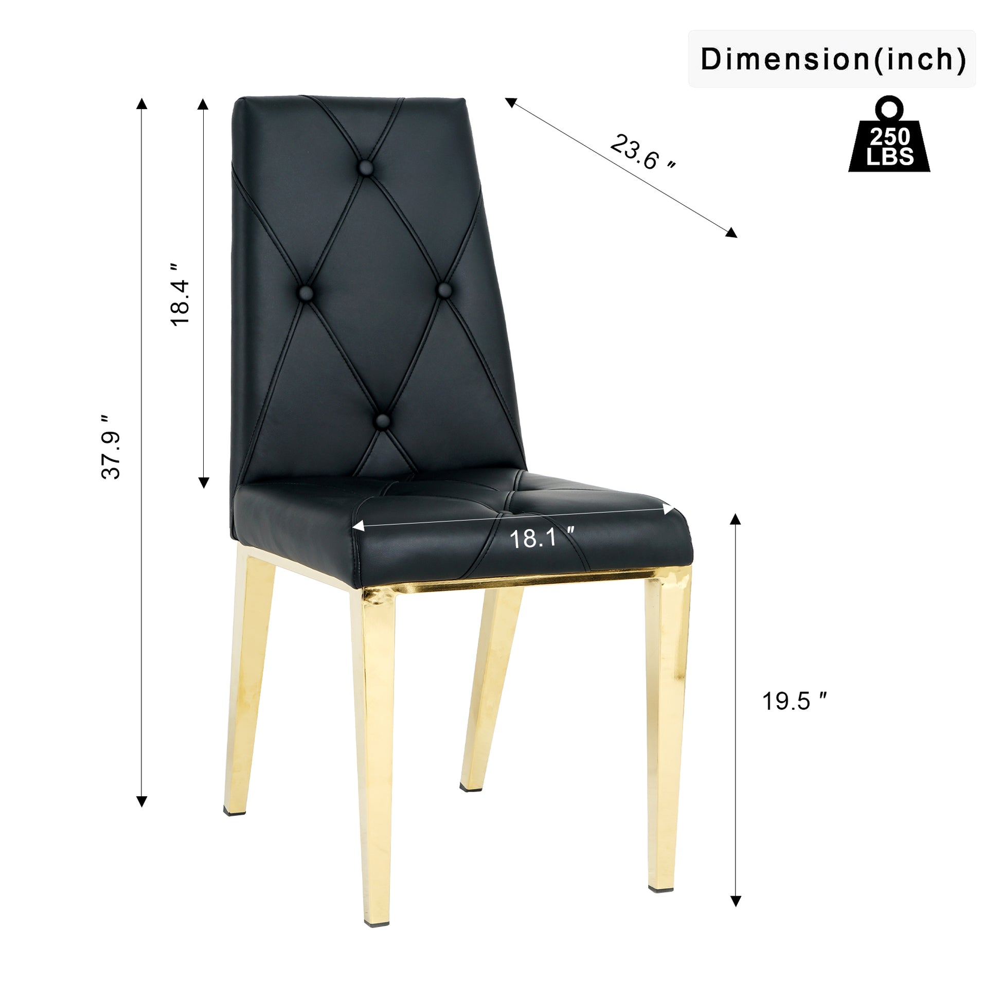 Modern Style Glass Dining Table, Elegant Transparent Design, Solid Support Base, Black Dining Chair Set, Gold Plated Chair Legs, Suitable For Restaurant Kitchens Set Of 5 Black Gold Seats 4 Mdf Glass