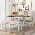 6 Piece Classic Dining Table Set, Rectangular Extendable Dining Table With Two 12