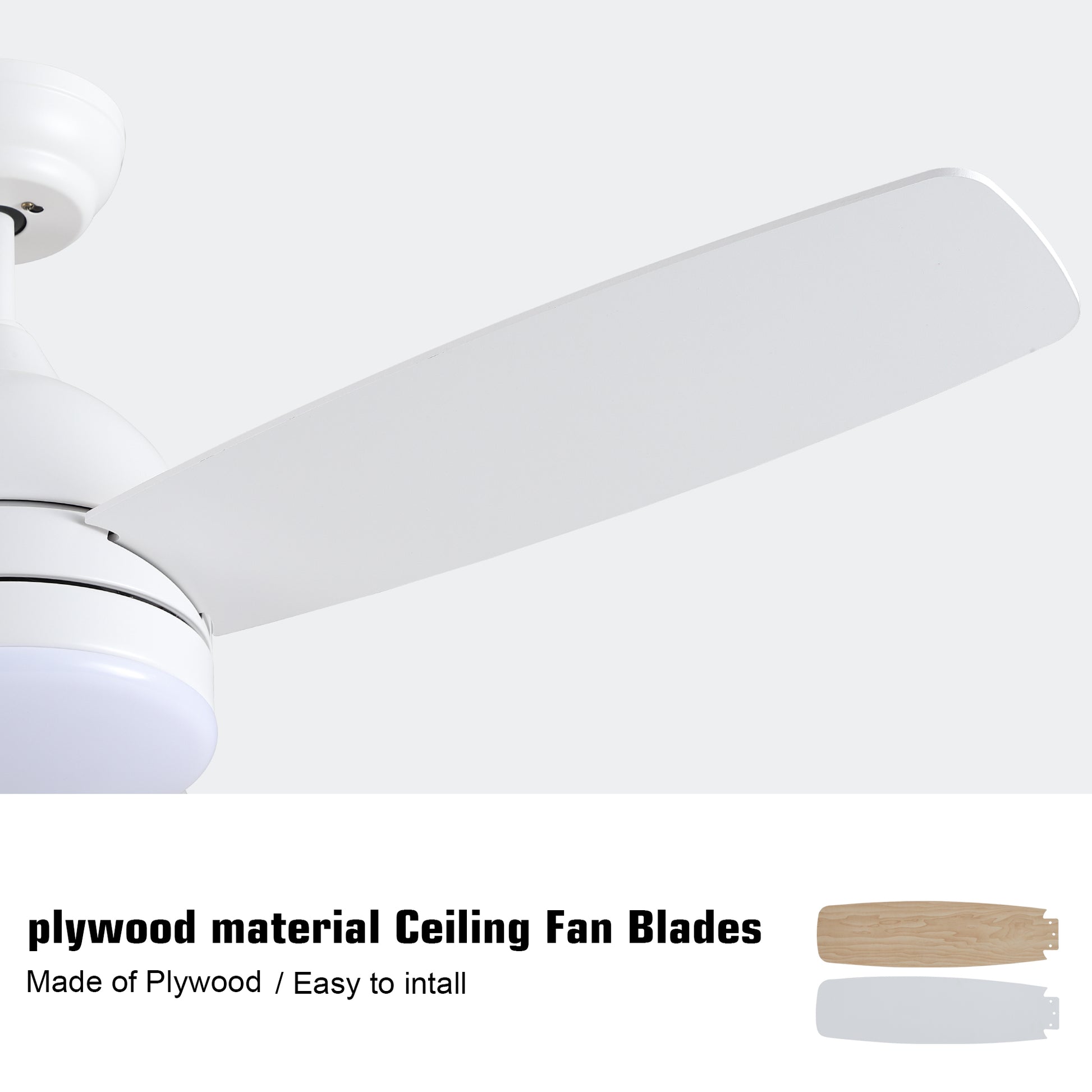 Smart 48 In. Integrated Led Balck Ceiling Fan With Remote Contorl And Plywood Blades White Plywood