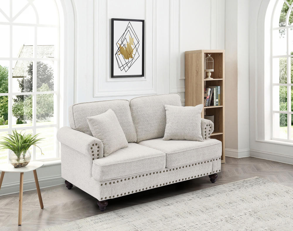 61" Chenille Modern Upholstered Sofas Beautiful Seater With Nails And Armrests White White Primary Living Space American Design Polyester Chenille