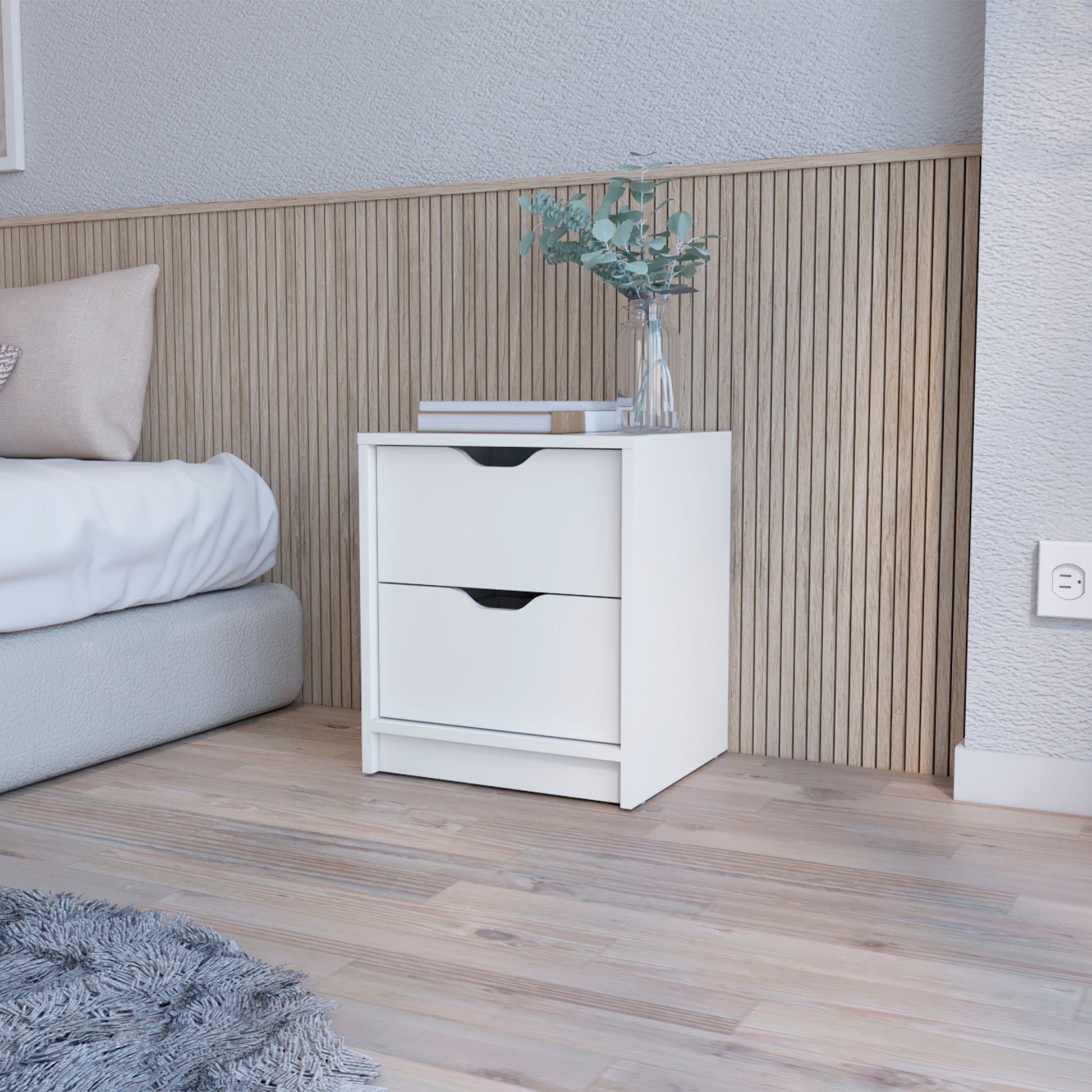 Dillon 2 Drawers Nightstand, Bedside Table With Storage White 2 Drawers Bedroom Rectangle Modern Shelving Mdf Engineered Wood