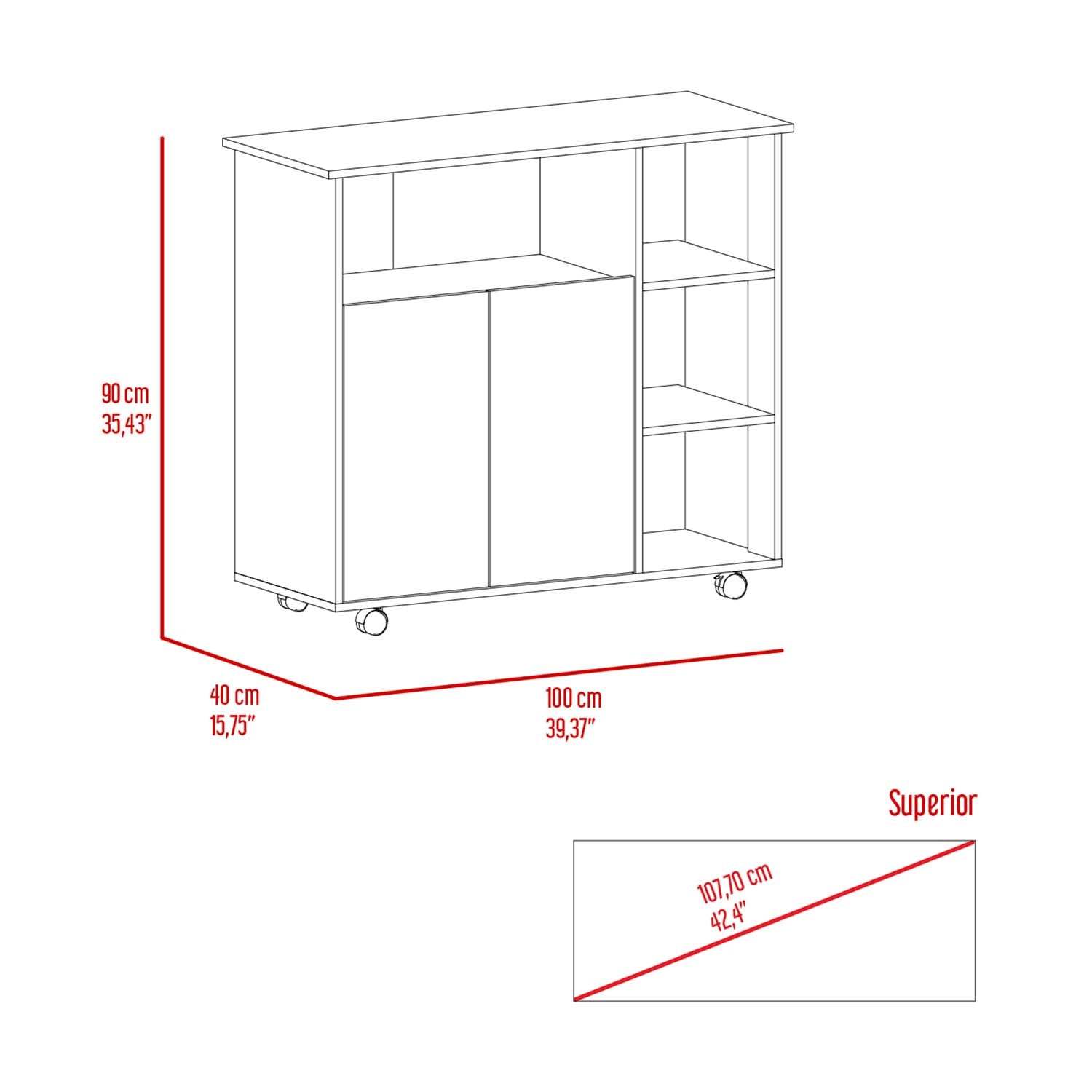 Serbia Kitchen Island, One Cabinet, Four Open Shelves Multicolor White Kitchen American Design,Contemporary,Industrial Rectangular Stationary Kitchen Islands Pine Pine Engineered Wood