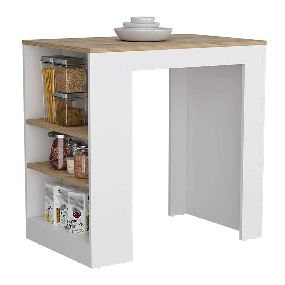 Harlan Kitchen Island, Counter Height Table Top With 3 Side Shelf Multicolor Mdf Engineered Wood