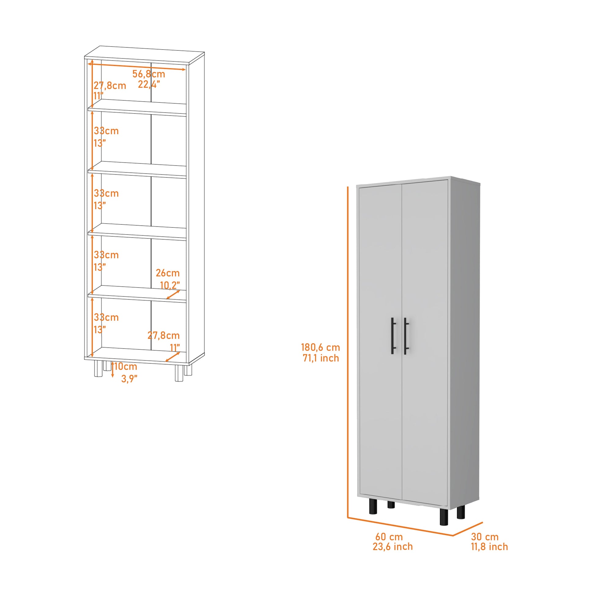 Oklahoma Tall Pantry Cabinet, Cupboard Storage Organizer With 5 Shelf White Mdf Engineered Wood