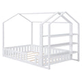 Full Size Wood House Bed With Fence And Detachable Storage Shelves, White Box Spring Not Required Full White Wood Bedroom Bed Frame Solid Wood Mdf