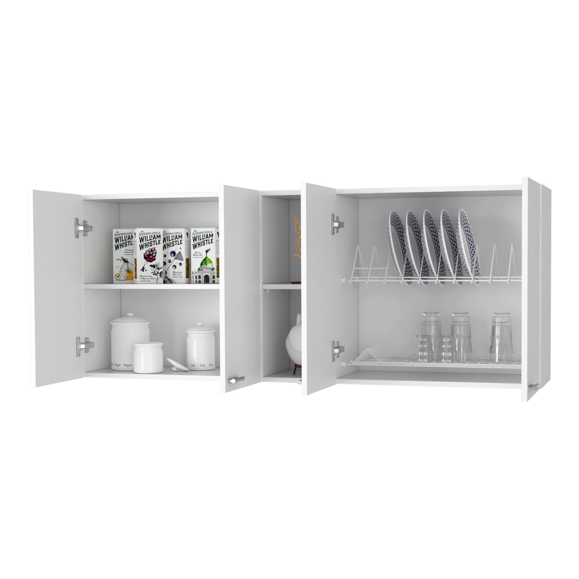 Winslow 150" Wall Cabinet, Four Doors, Two Divisions, Two Shelves White Mdf Engineered Wood