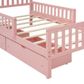 Twin Size Wood Platform Bed With Guardrails On Both Sides And Two Storage Drawers ,Pink Twin Pink Wood