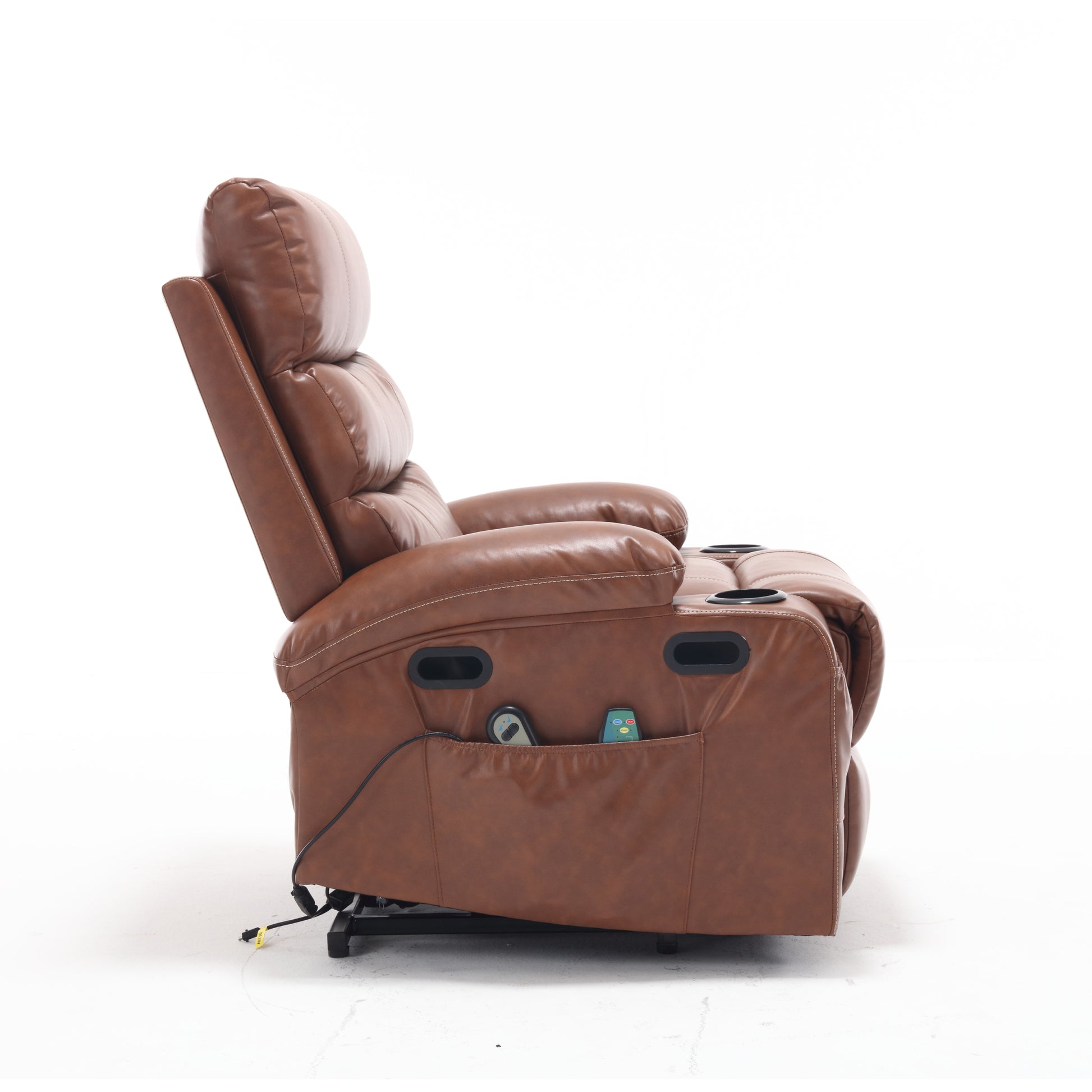 21"Seat Width,Large Size Electric Power Lift Recliner Chair Sofa For Elderly, 8 Point Vibration Massage And Lumber Heat, Remote Control, Side Pockets And Cup Holders, Cozy Fabric, Overstuffed Arm Pu Brown Pu