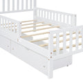 Twin Size Wood Platform Bed With Guardrails On Both Sides And Two Storage Drawers ,White Twin White Wood