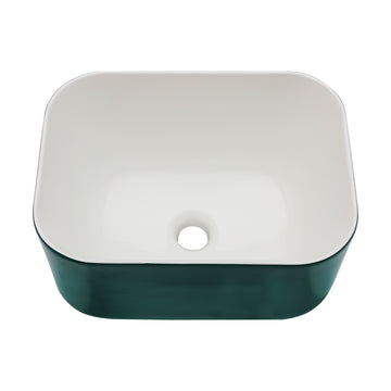 16X12 Inch Ceramic Square Vessel Bathroom Sink Green Ceramic