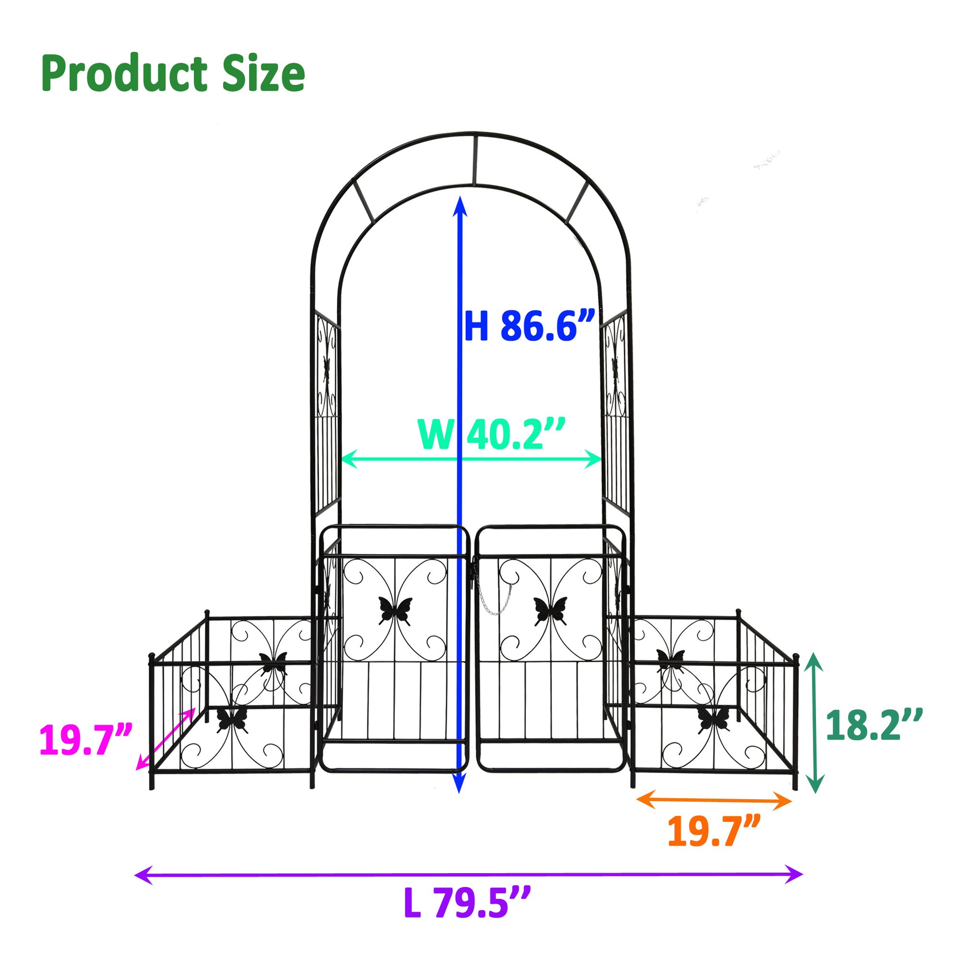 Metal Garden Arch With Gate 79.5'' Wide X 86.6'' High Climbing Plants Support Rose Arch Outdoor Black Black Iron