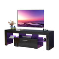 Fashiontvstandtvcabinet,Entertainmentcenter,Tvstationtv Console,Media Console,With Ledlight Belt,Light Belt Remote Control,Toughenedglassshelf,Metal Handle,Canbeplaced In The Living Room,Bedroom,Black Black Primary Living Space 50 59 Inches 50 59 Inches