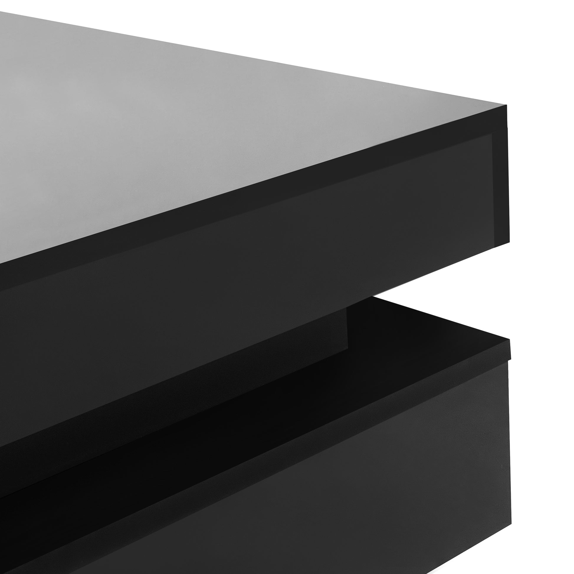 Modern High Gloss Coffee Table With 4 Drawers, Multi Storage Square Cocktail Tea Table With Wood Grain Legs, Center Table For Living Room, 31.5''X31.5'', Black Black Primary Living Space Drawers Particle Board