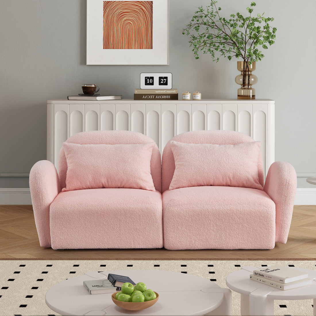 Living Room Furniture Lazy Sofa Loveseat Teddy Fabric Pink Pink Foam Teddy