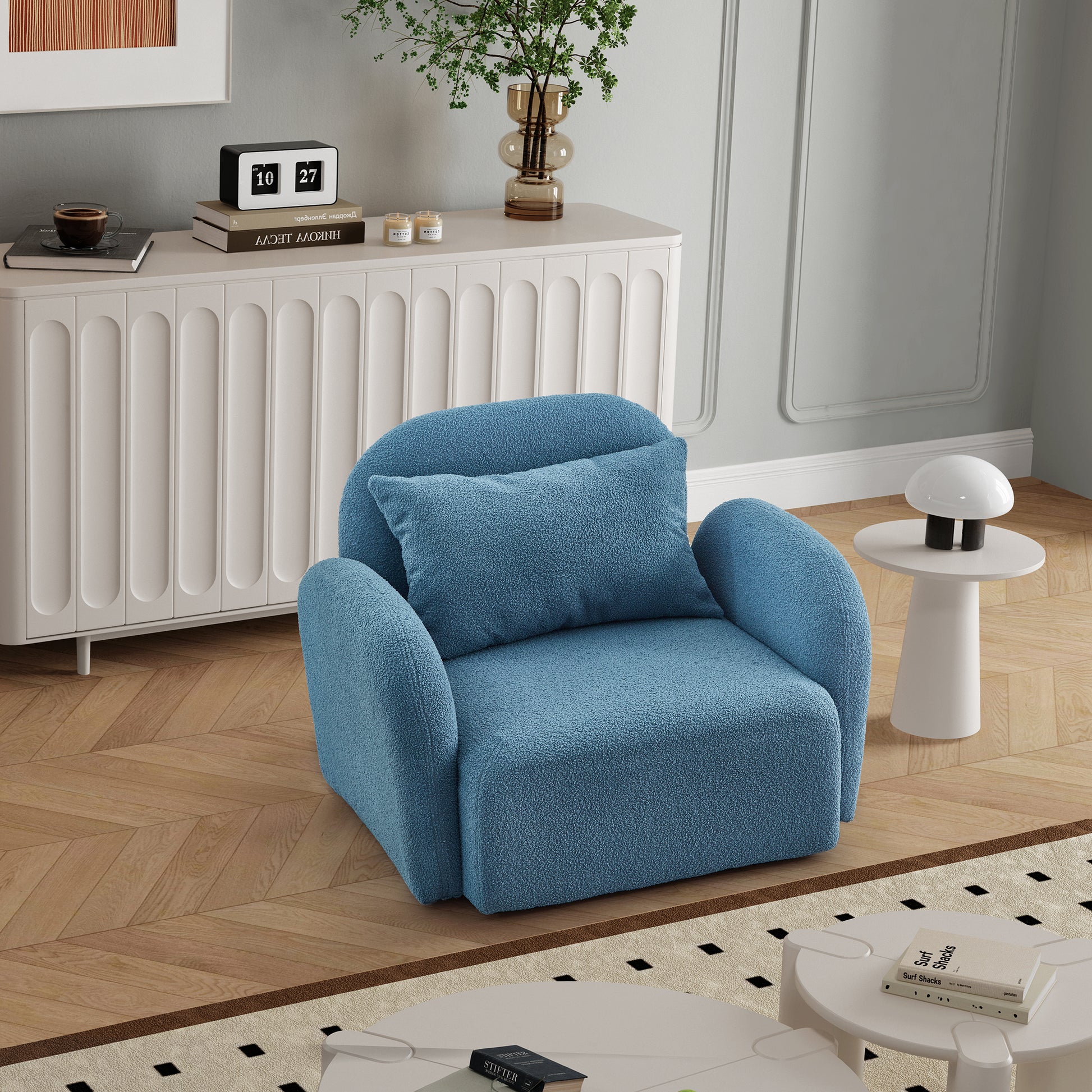 Living Room Furniture Lazy Sofa Chair Teddy Fabric Blue Blue Foam Teddy