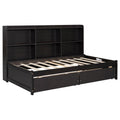 Twin Bed With Side Bookcase, Drawers ,Espresso Twin Espresso Pine