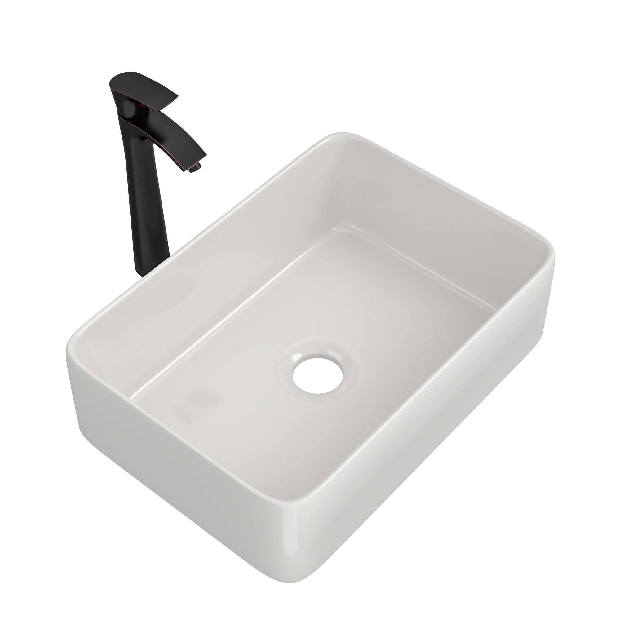 19"X15" Rectangle Bathroom Sink And Faucet Combo Modern Above White Porcelain Ceramic Vessel Vanity Sink Art Basin& Oil Rubber Bronze Single Lever Faucet Combo White Ceramic