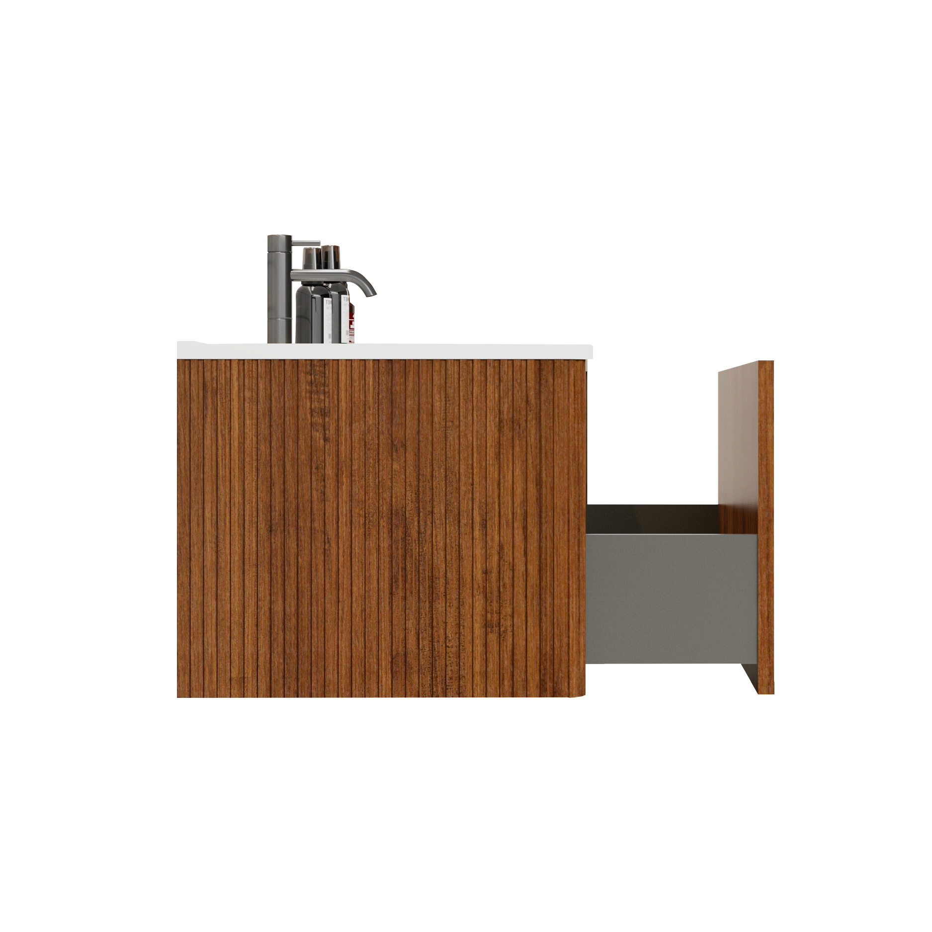 U048 Etna36W 305 Etna 36" Striped Walnut Bathroom Vanity With White Ceramic Sink, Wall Mounted Floating Bathroom Vanity For Modern Bathroom, Pre Assembled White Walnut Melamine