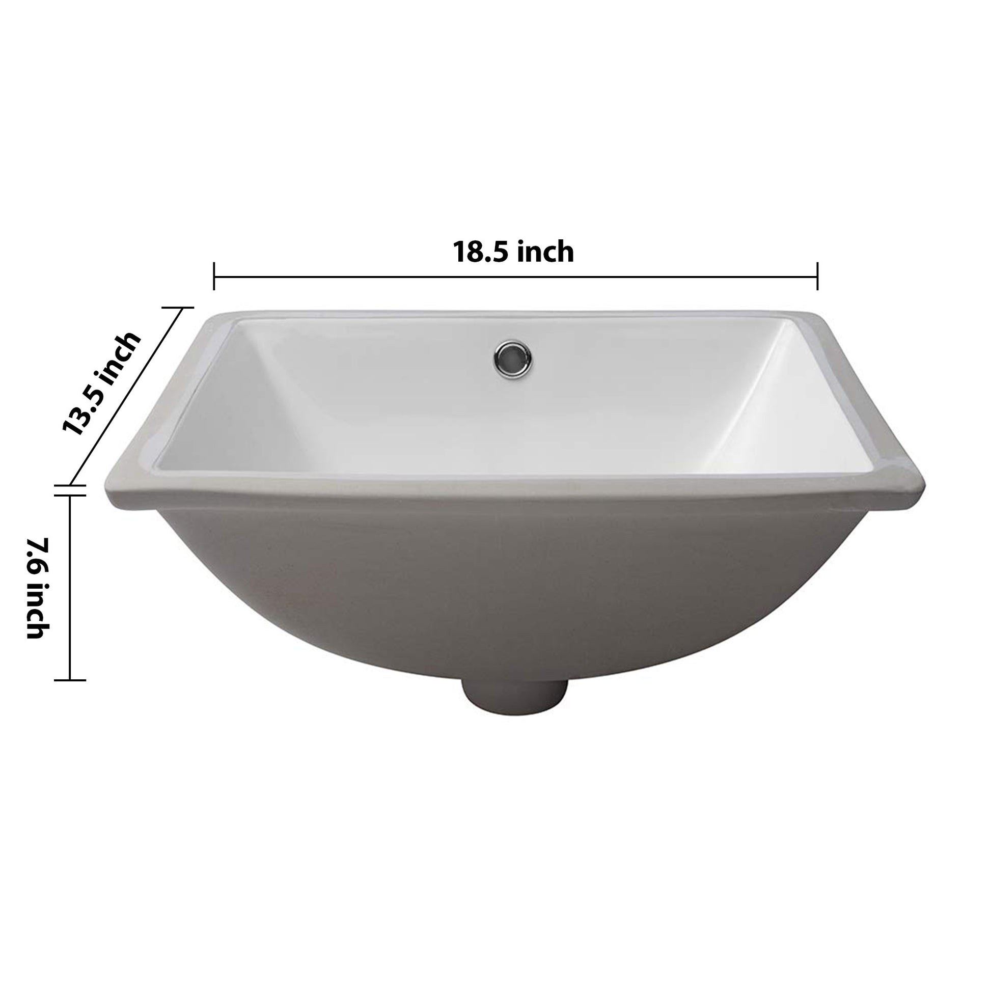 18.5"X13.5" White Ceramic Rectangular Undermount Bathroom Sink With Overflow White Ceramic