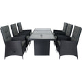 7 Piece Outdoor Patio Wicker Dining Set Patio With Adjustable Backrest Black Wicker Dark Grey Cushion Yes Dining Set Black Rust Resistant Frame Mildew Resistant Cushion Garden & Outdoor Modern Complete Patio Sets Fiber Foam Pads Pe Rattan Iron Waterproof
