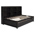 Twin Bed With Side Bookcase, Drawers ,Espresso Twin Espresso Pine