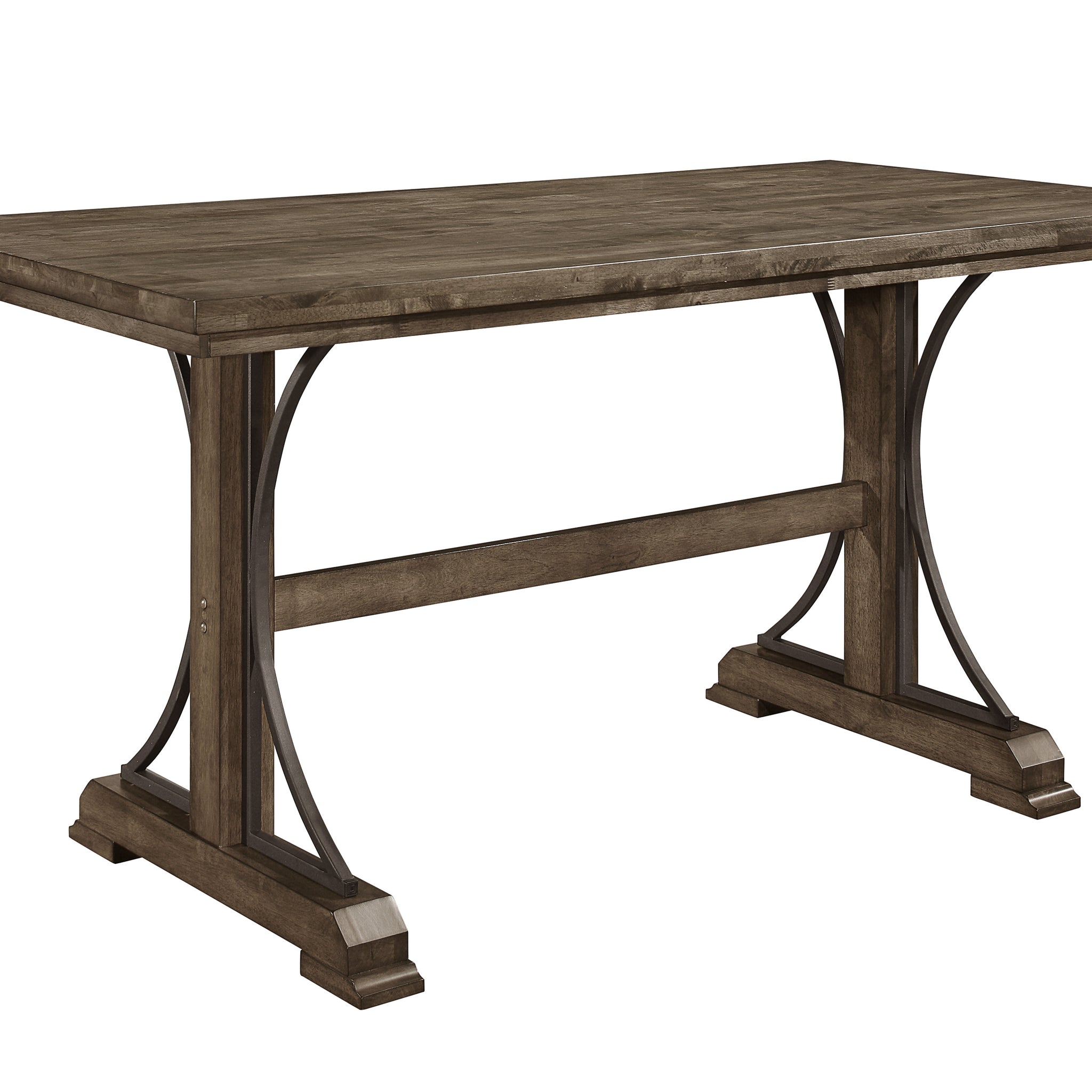 1Pc Light Brown Finish Curved Metal Accents Trestle Base Rectangular Counter Height Dining Table Wood Wooden Metal Furniture Brown Brown Seats 6 Dining Room Casual,Industrial,Transitional Rectangular Kitchen & Dining Tables Rectangular Wood Trestle