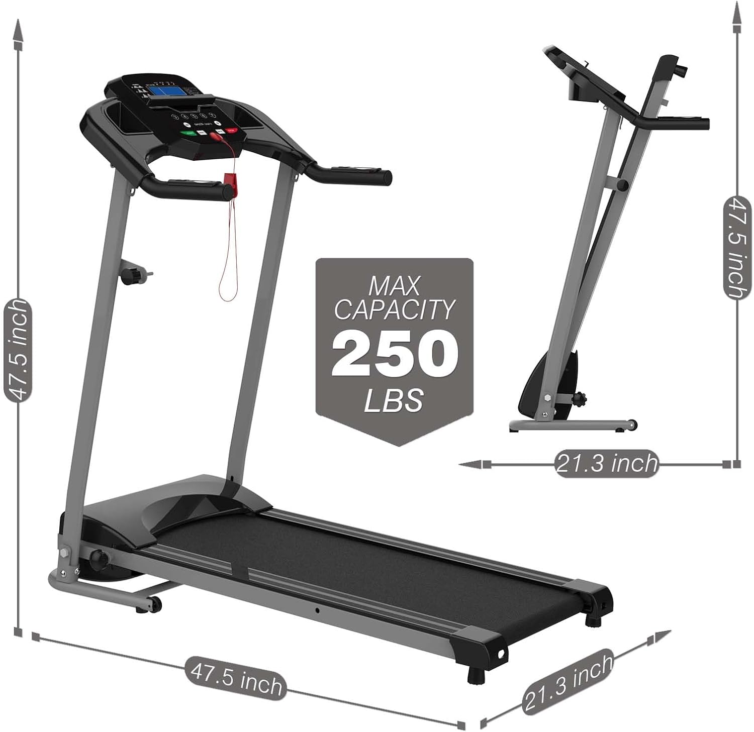 Multi Function Folding Commercial Motorized Electric Treadmill Machine Running Machine Black Metal