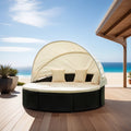 Outdoor Patio Round Daybed With Retractable Canopy Rattan Wicker Furniture Sectional Seating Set Black Wicker Creme Cushion Yes Complete Patio Set Beige Black Rust Resistant Frame Mildew Resistant Cushion Garden & Outdoor Modern Complete Patio Sets Fiber