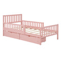 Twin Size Wood Platform Bed With Guardrails On Both Sides And Two Storage Drawers ,Pink Twin Pink Wood