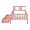 Twin Size Wood Platform Bed With Guardrails On Both Sides And Two Storage Drawers ,Pink Twin Pink Wood